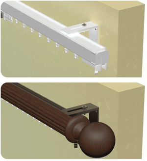 Heavy-Duty Curtain Rods can be wall mounted with brackets.